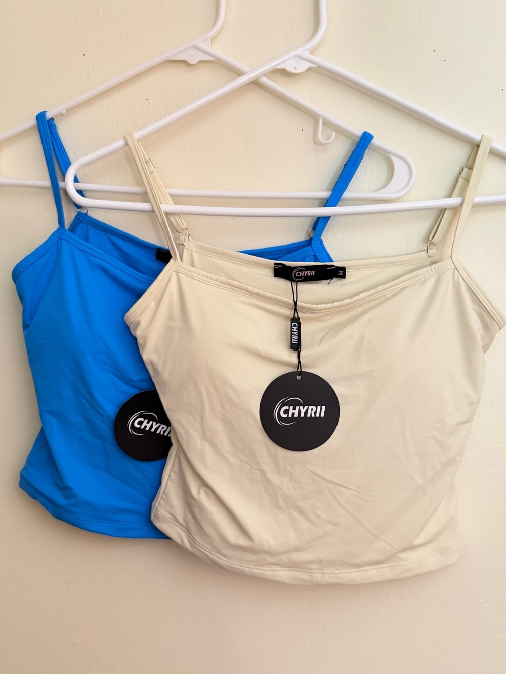 Women's Cream and Blue Spaghetti Strap Tank Top Bundle - NWT